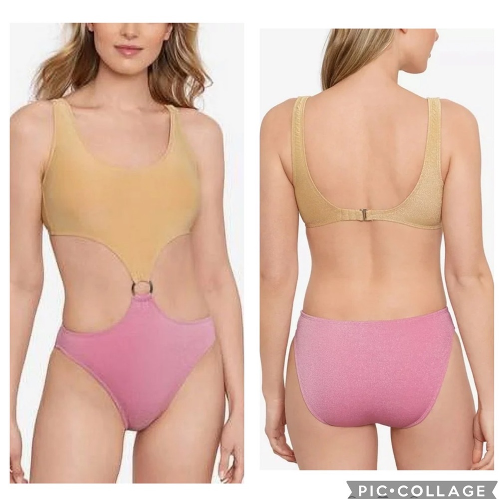 Salt + Cove Precious Metals Cut Out Monokini Swimsuit, Blush Pink Sz SMALL